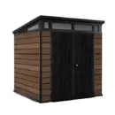 Keter Signature Decocoat 7x7 ft Pent Walnut Plastic 2 door Shed with floor & 6 windows (Base included)
