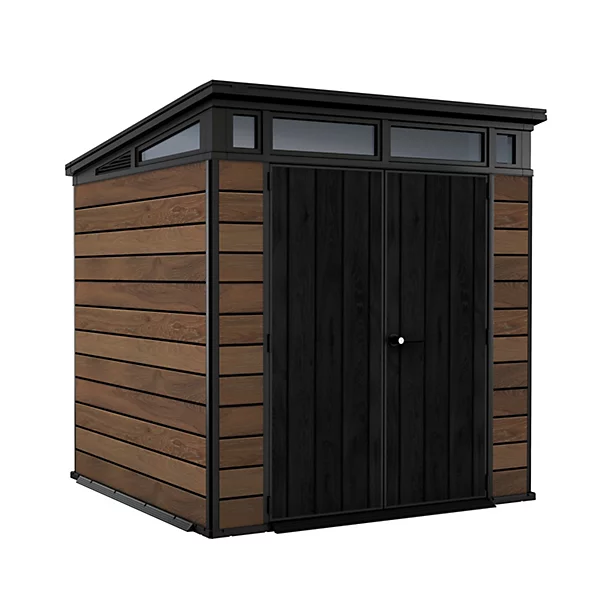 Keter Signature Decocoat 7x7 ft Pent Walnut Plastic 2 door Shed with floor & 6 windows (Base included)