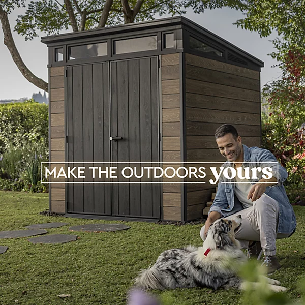 Keter Signature Decocoat 7x7 ft Pent Walnut Plastic 2 door Shed with floor & 6 windows (Base included) - Image 3