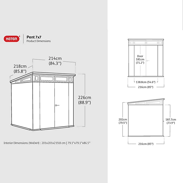 Keter Signature Decocoat 7x7 ft Pent Walnut Plastic 2 door Shed with floor & 6 windows (Base included) - Image 4
